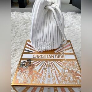 Christian Dior White Pleated Drawstring Bucket Bag with Christian Dior box